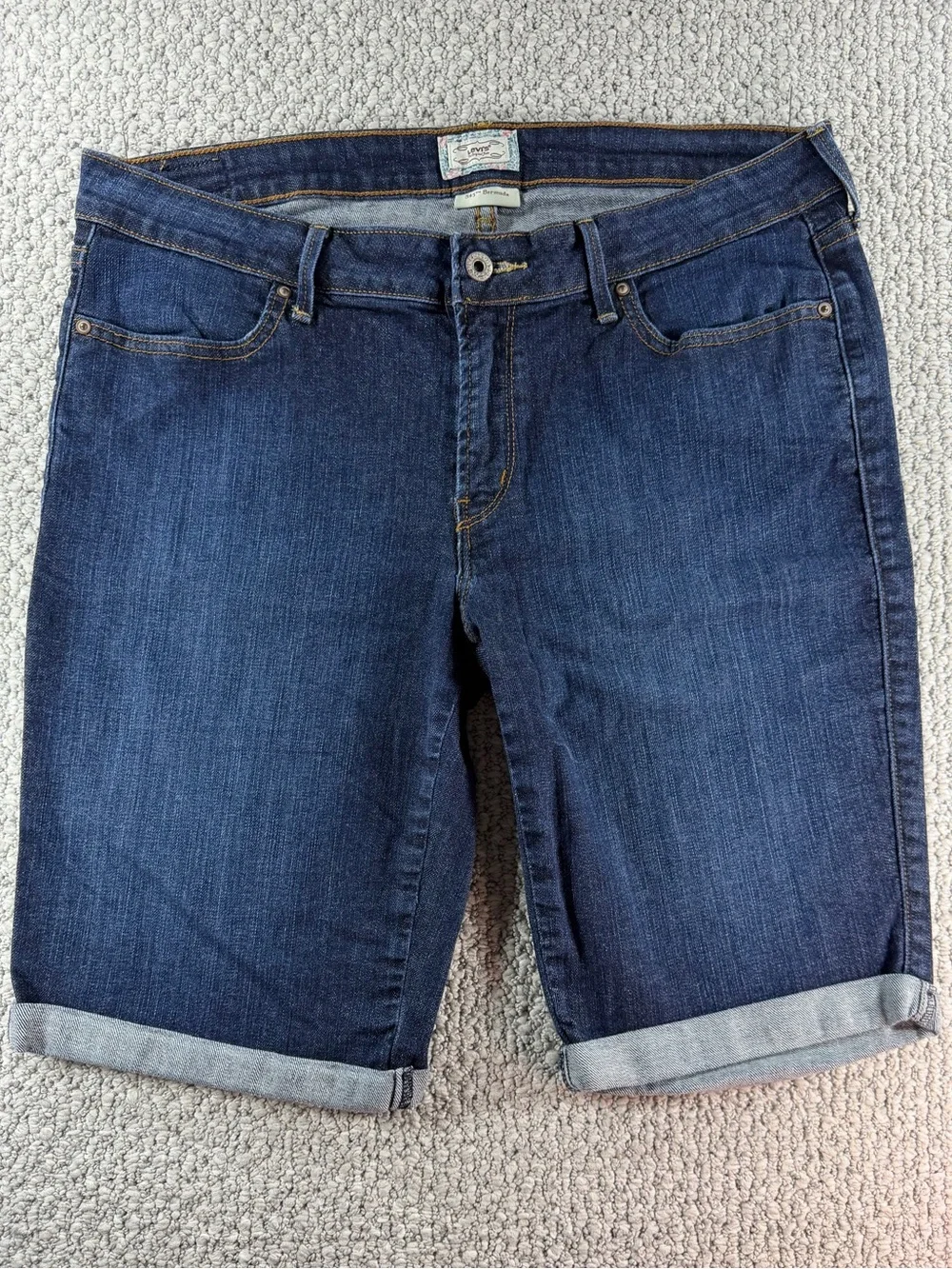 Levi's 545 Women's Denim Blue Jean Cuffed Bermuda Shorts Dark Wash Sz 14